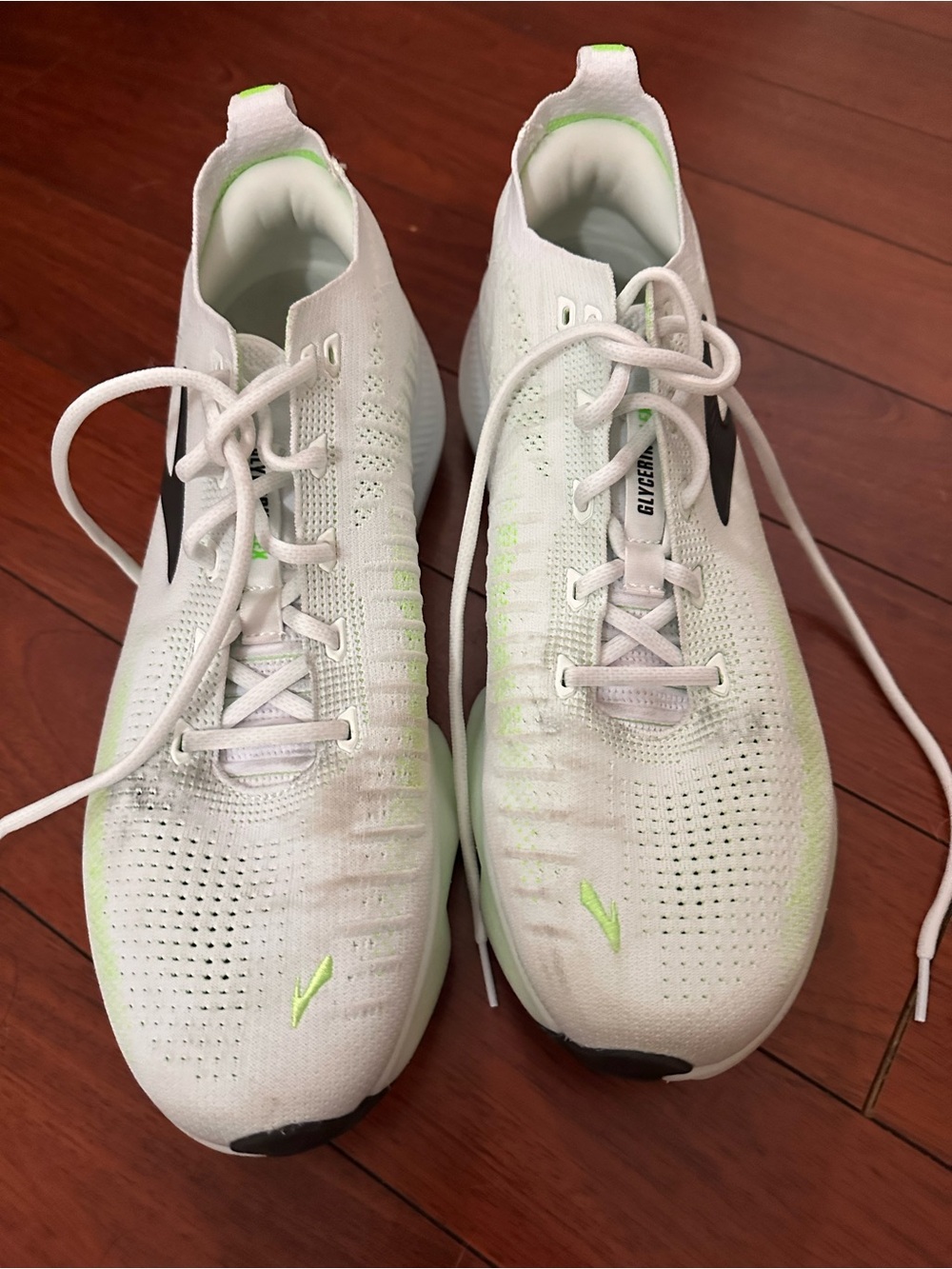 Brooks Glycerin Flex Men size 12 White /Green Running Shoes /hybrid workout shoe